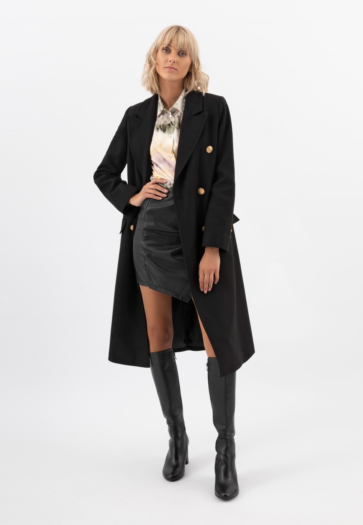 RELAKS elegancki czarny płaszcz damski