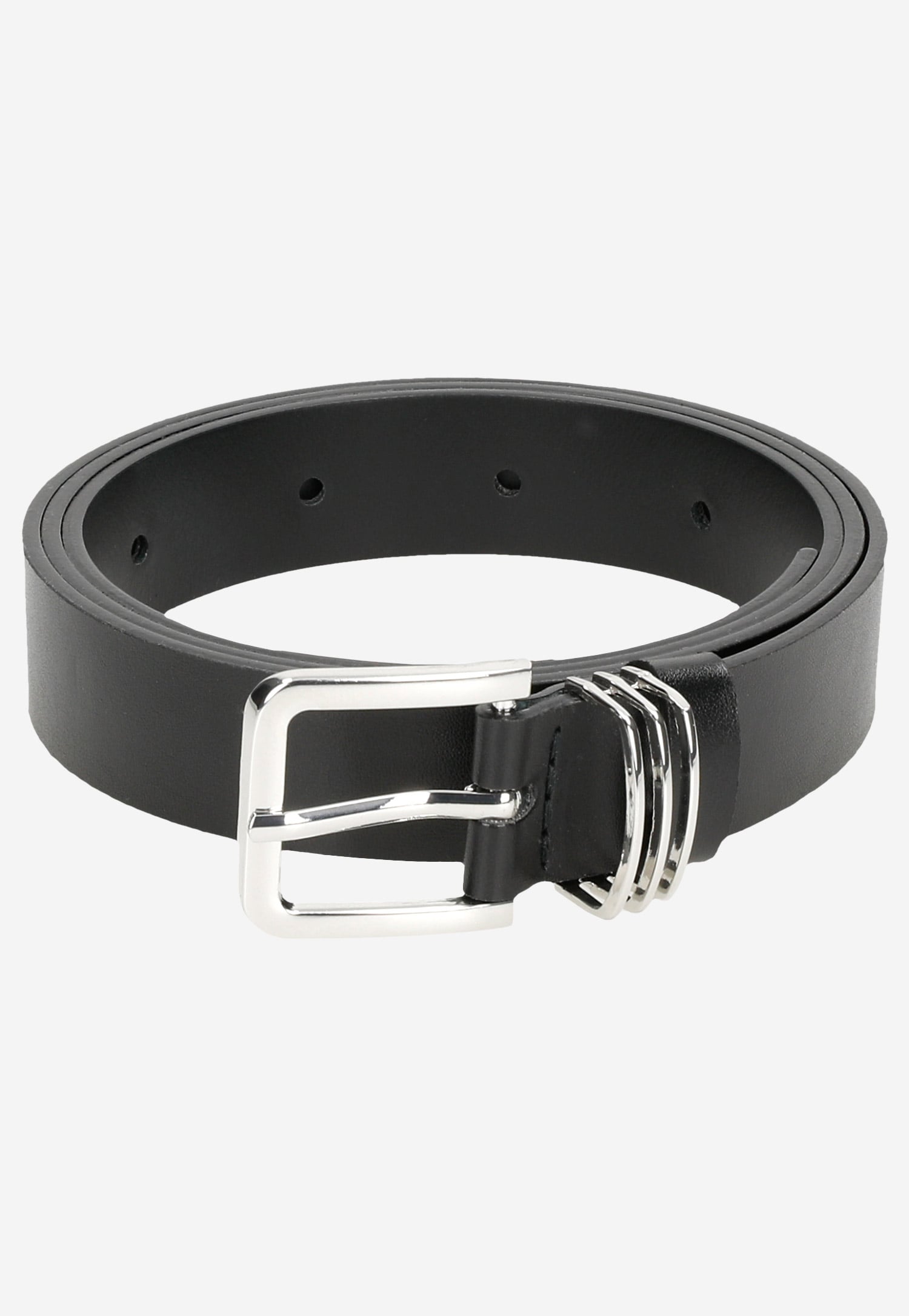 WJS czarny pasek damski ze srebrną klamrą