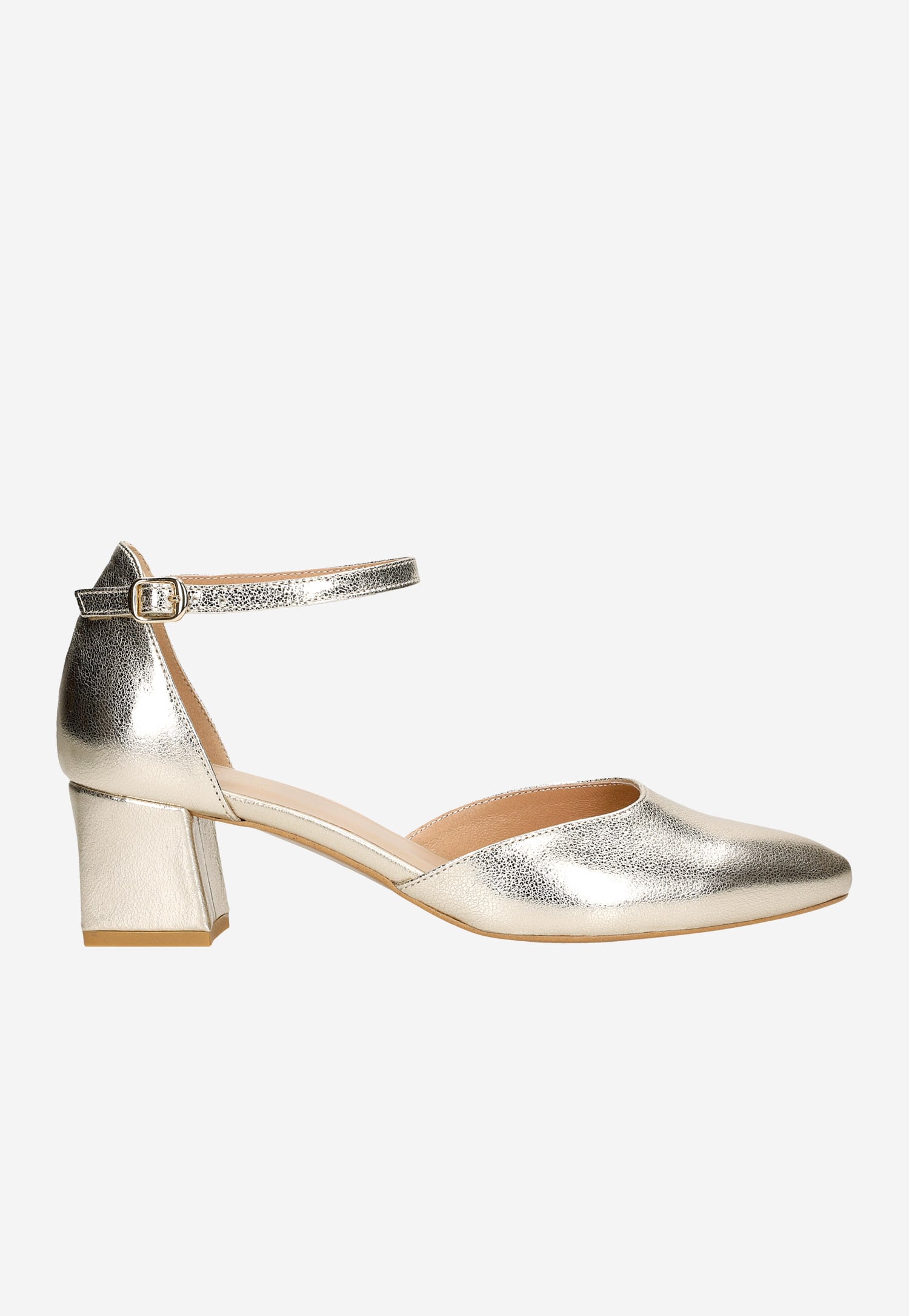 Złote czółenka damskie na niskim słupku