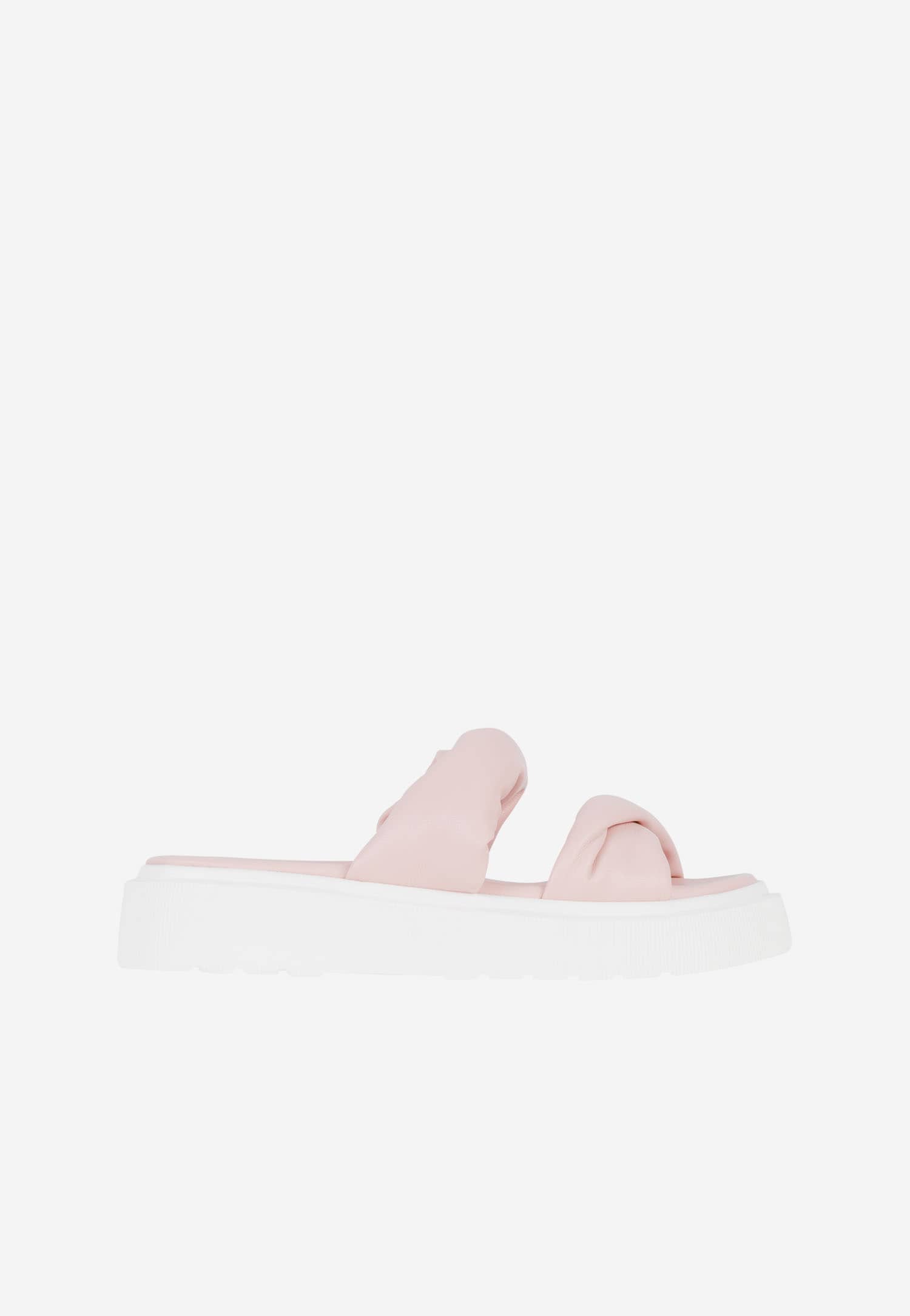 WJS jasnoróżowe klapki damskie na białej podeszwie