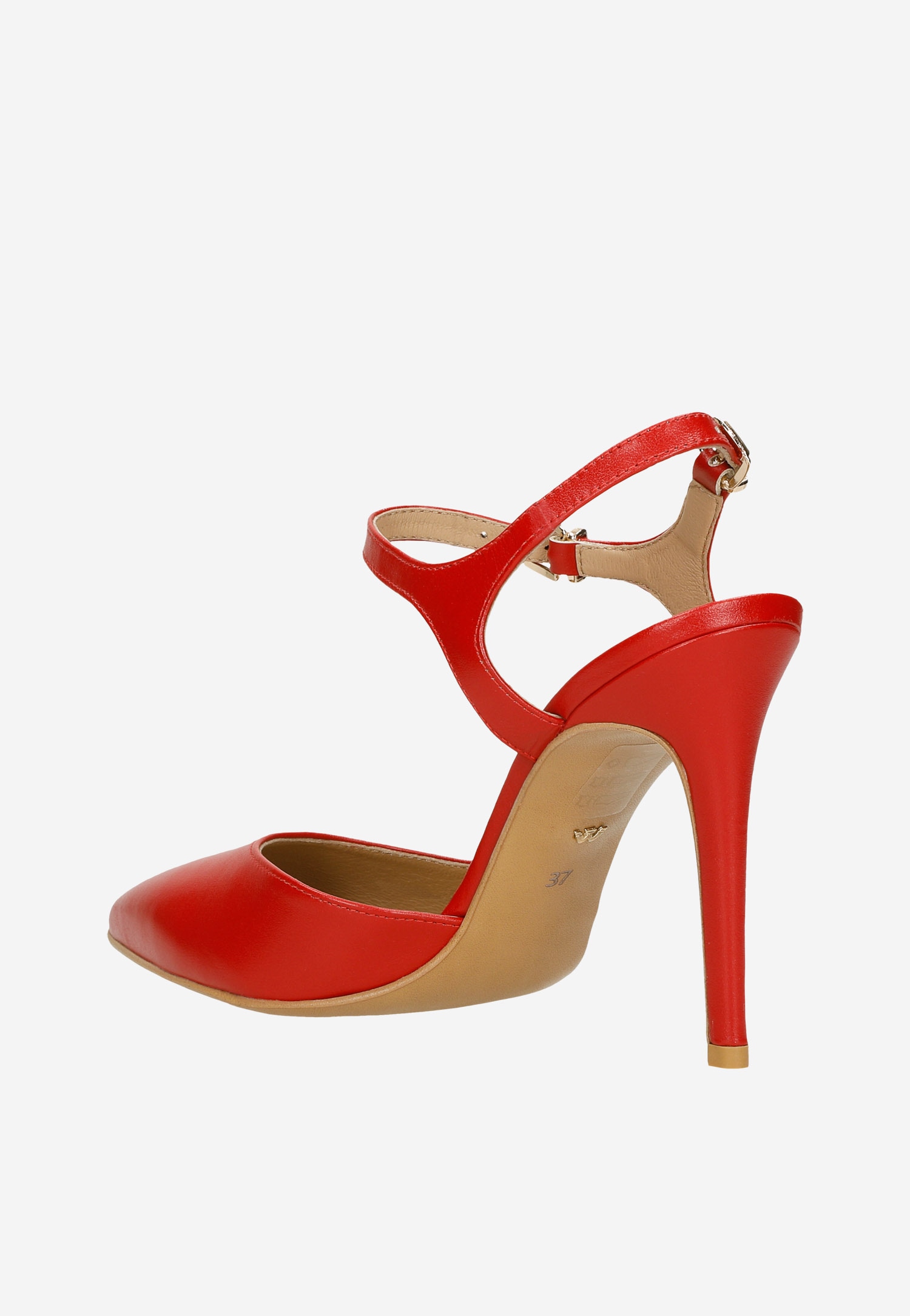 Czerwone skórzane szpilki z odkrytą piętą