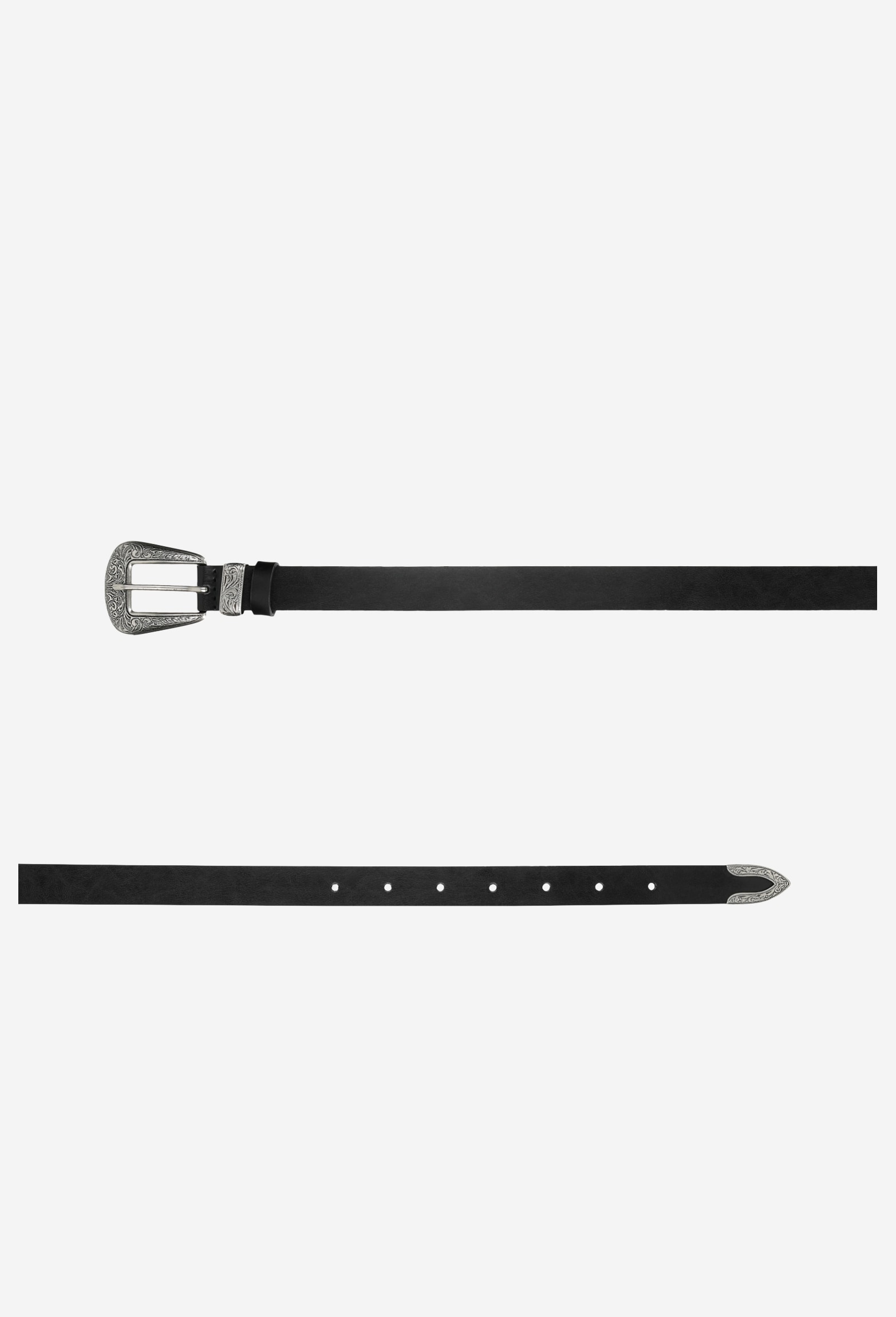 Brązowy pasek z ozdobnym tłoczeniem na klamrze