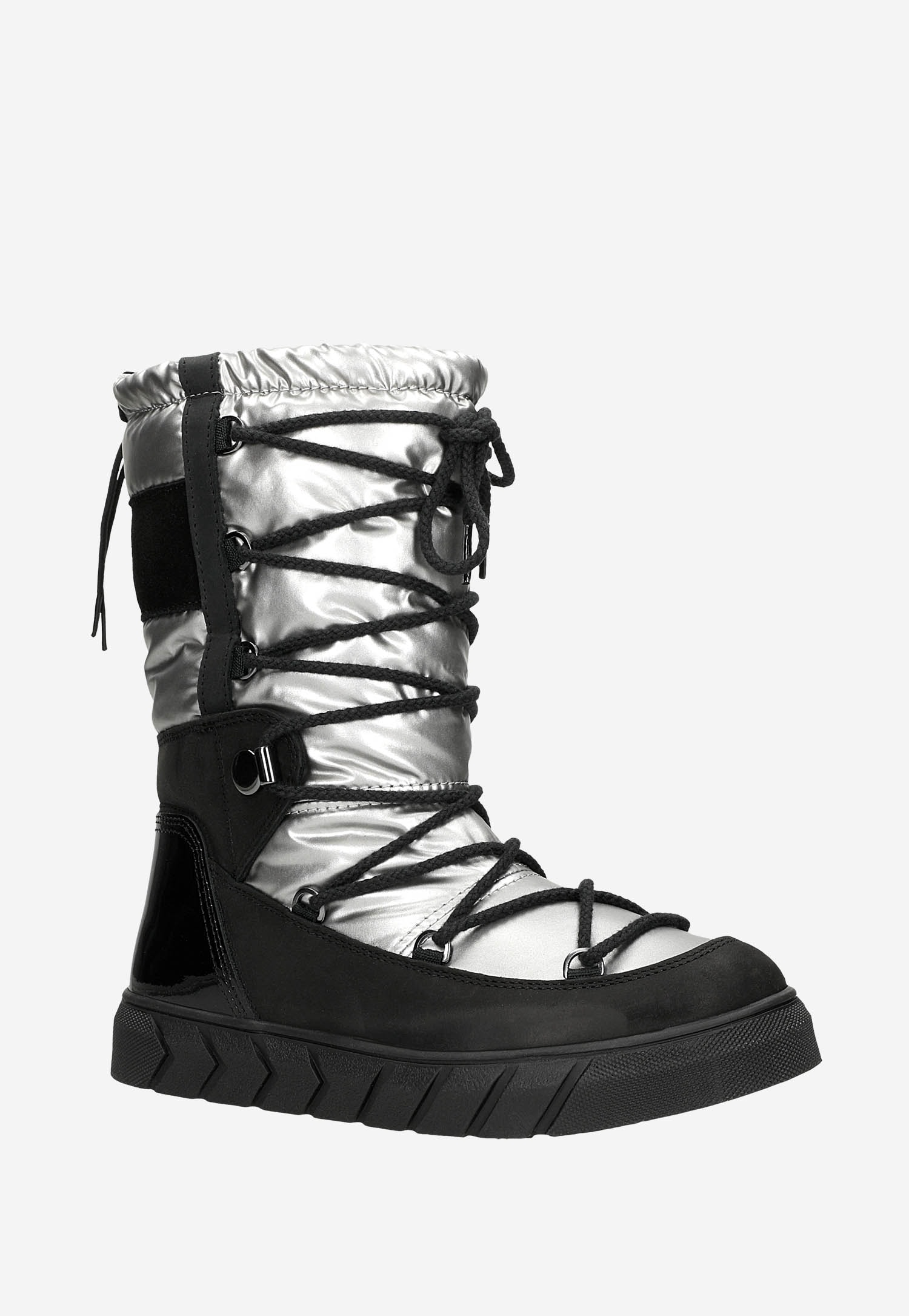 Czarno-niebieskie wsuwane śniegowce damskie RELAKS