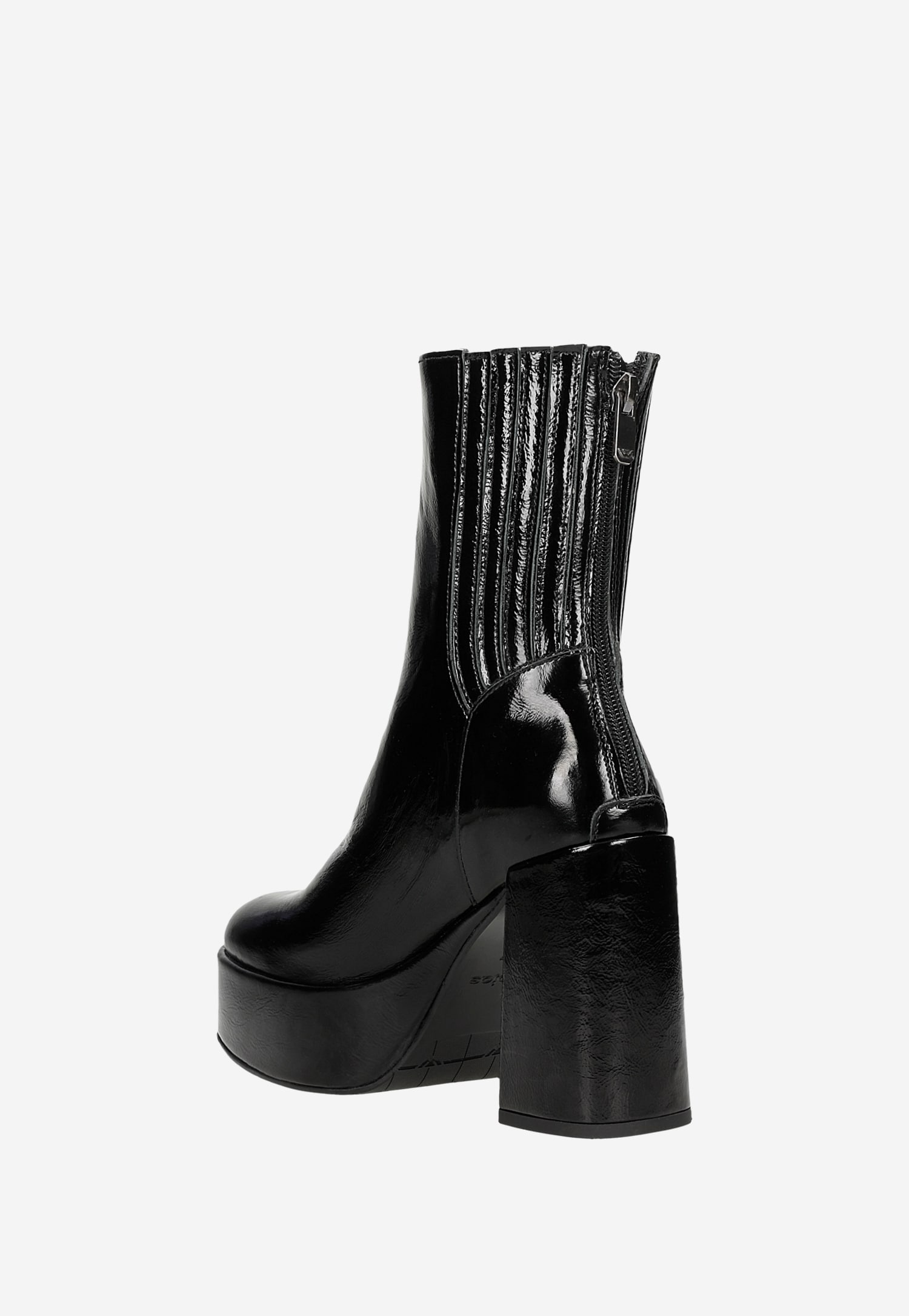 Czarne lakierowane botki damskie na solidnym słupku