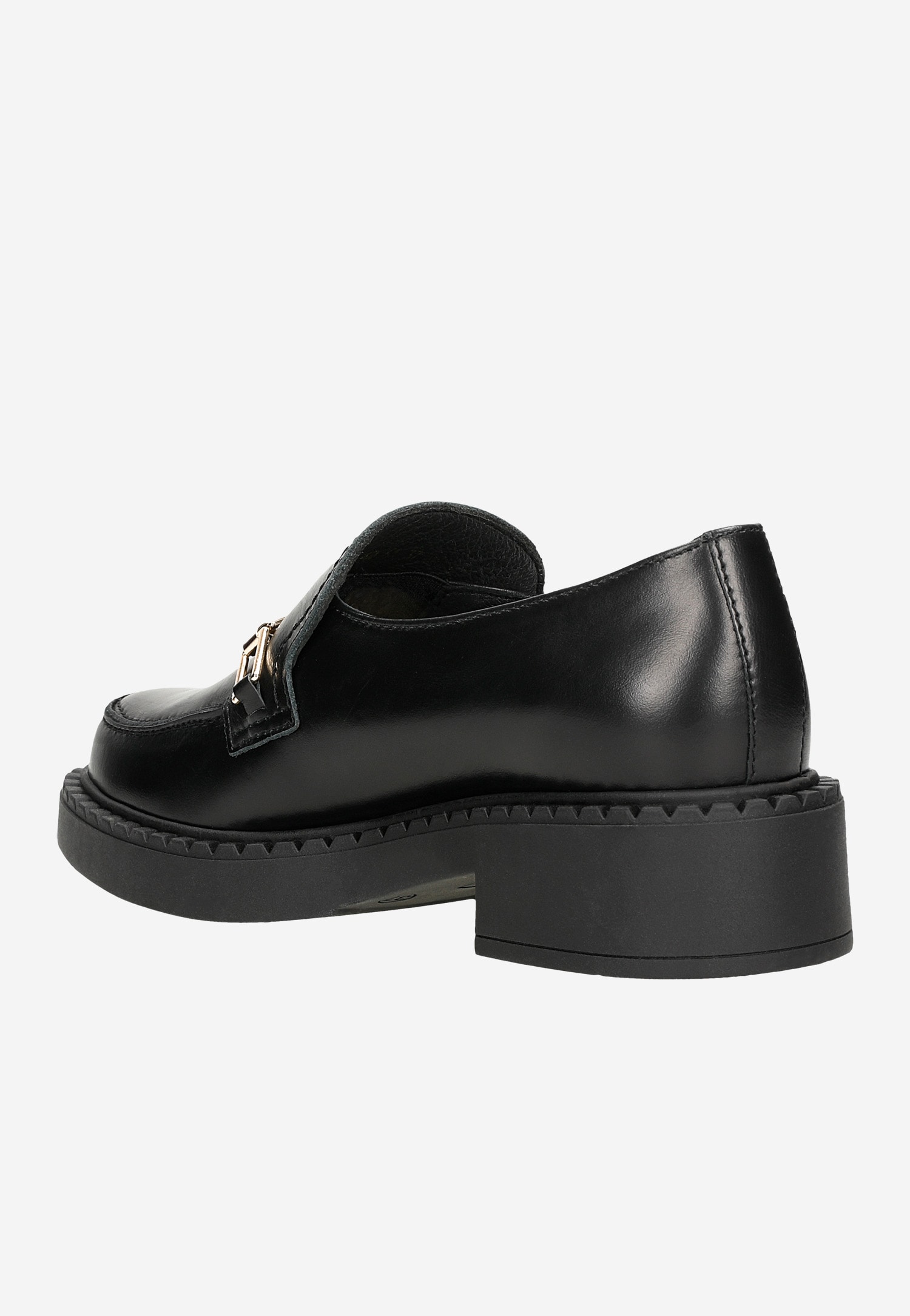 Czarne mokasyny damskie ze skóry florentic ze złotą ozdobą