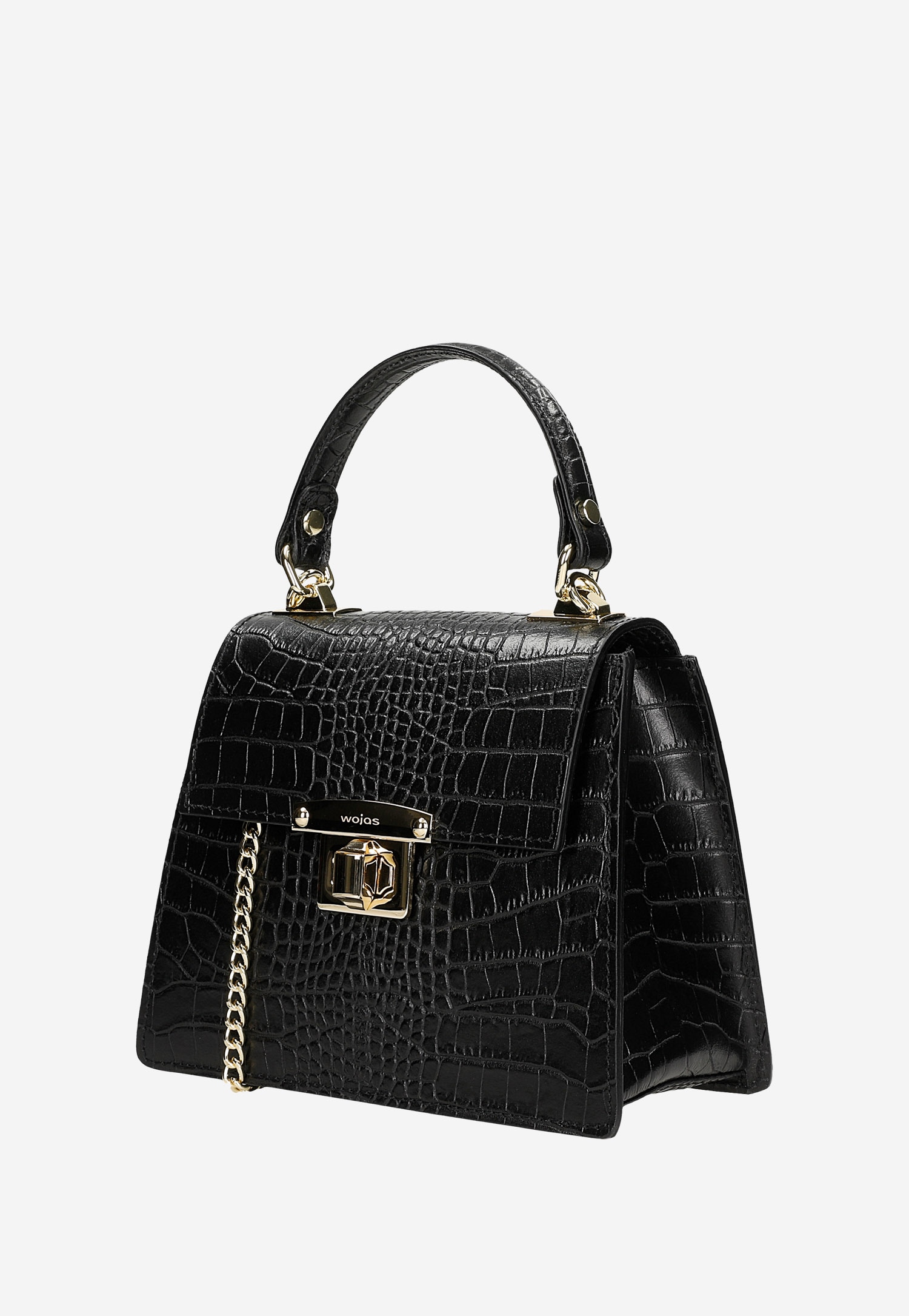 Czarny elegancki kuferek ze złotymi akcentami