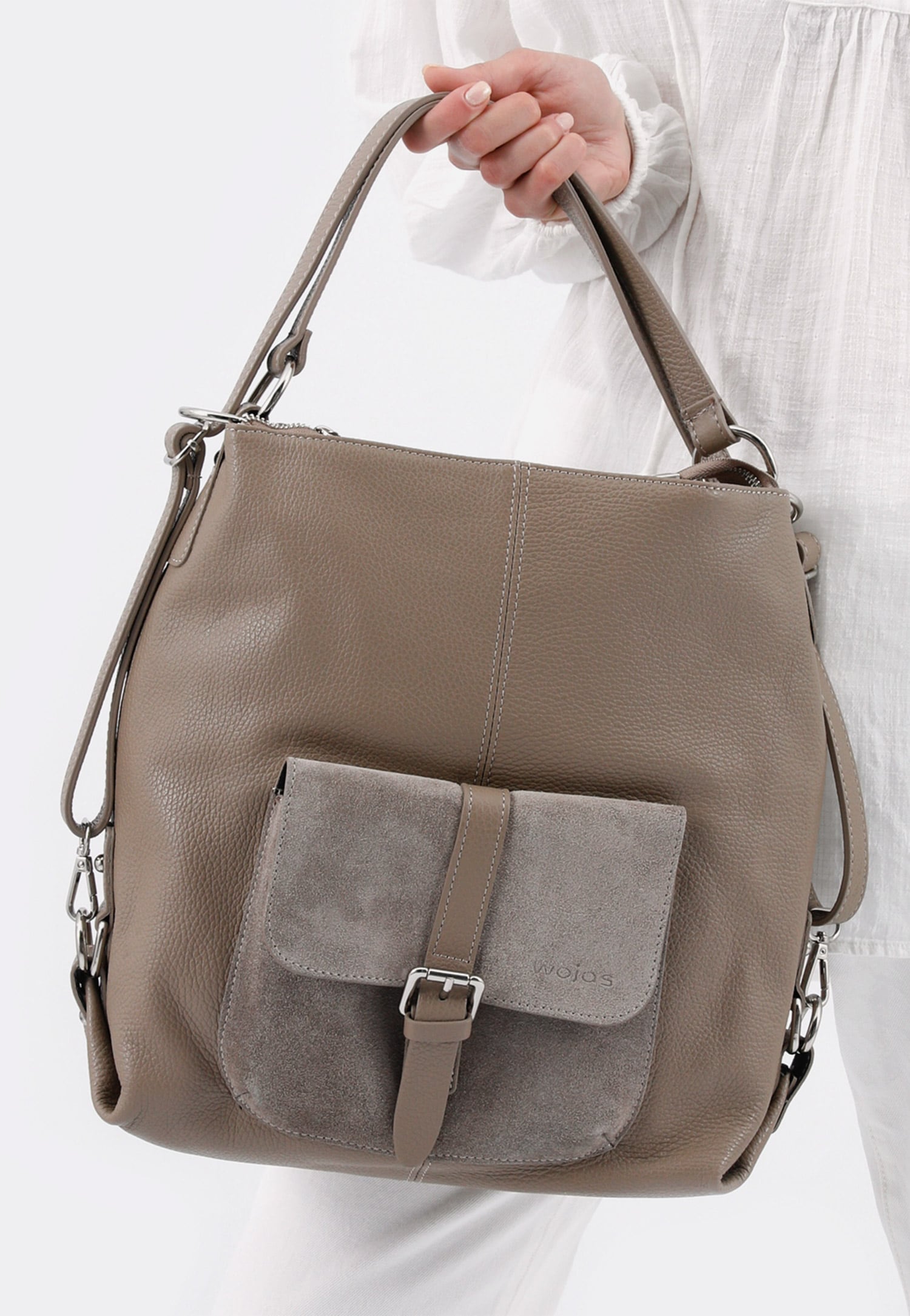 Beżowa skórzana torebka plecak 2w1