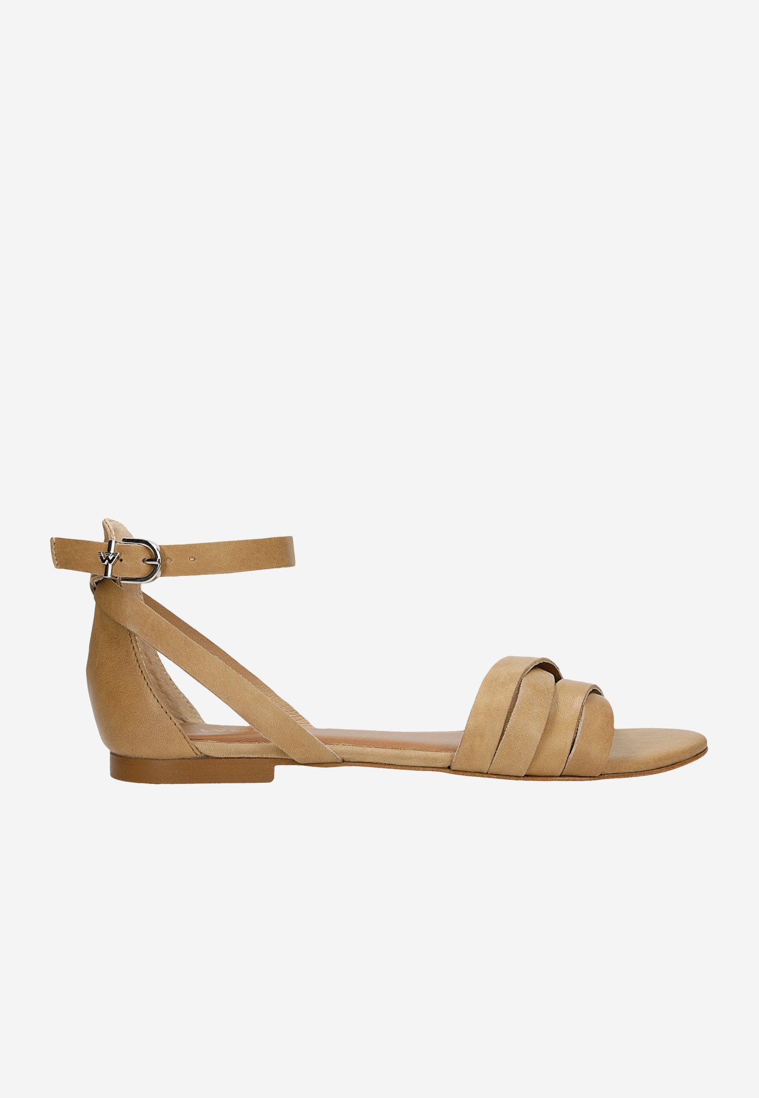 Płaskie skórzane sandały damskie w kolorze beżowym