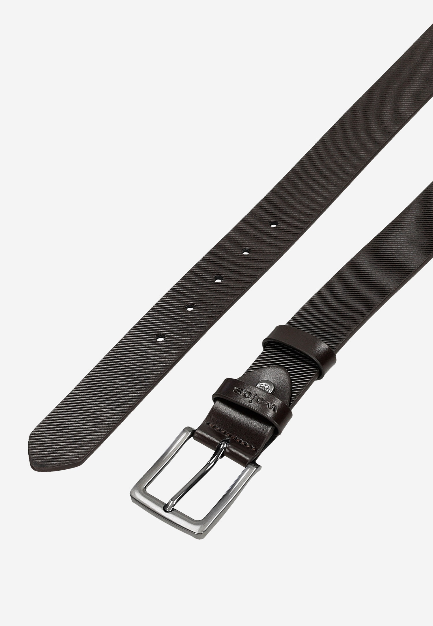 Ciemnobrązowy pasek męski ze skośną teksturą