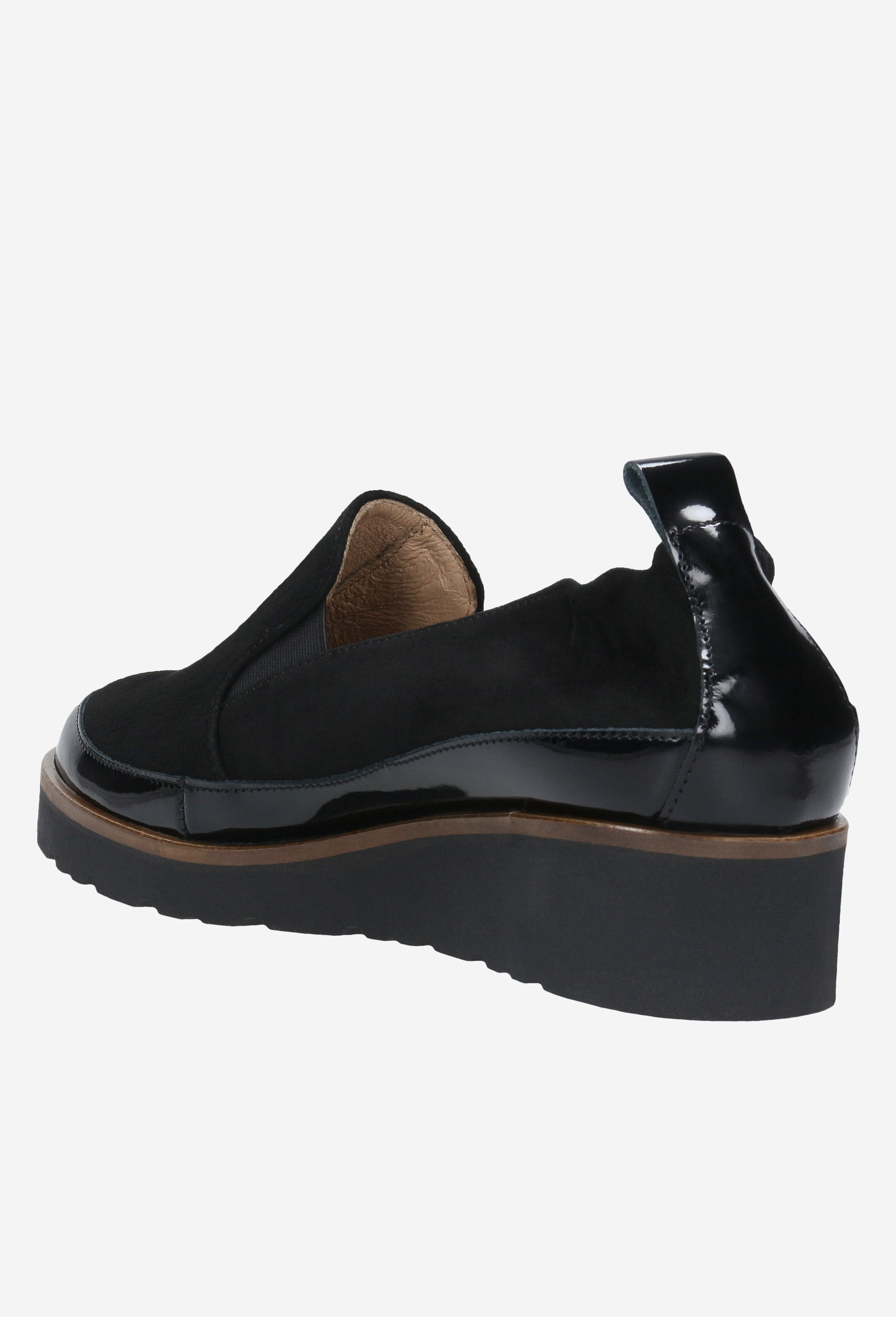 Czarne wsuwane półbuty damskie z łączonych skór