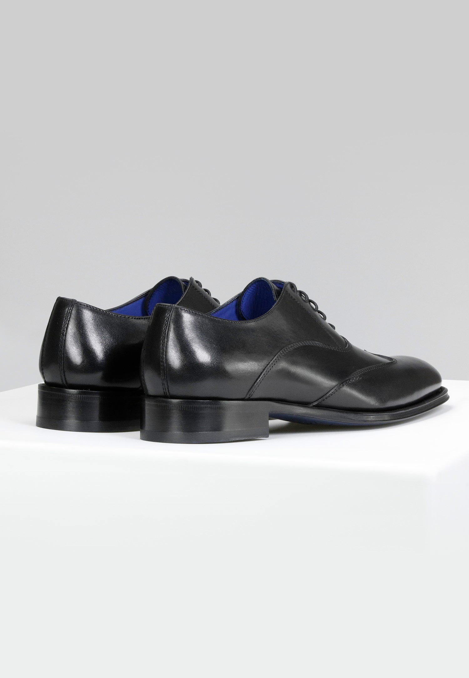 Czarne wizytowe półbuty męskie ze skórzaną podeszwą - linia PREMIUM