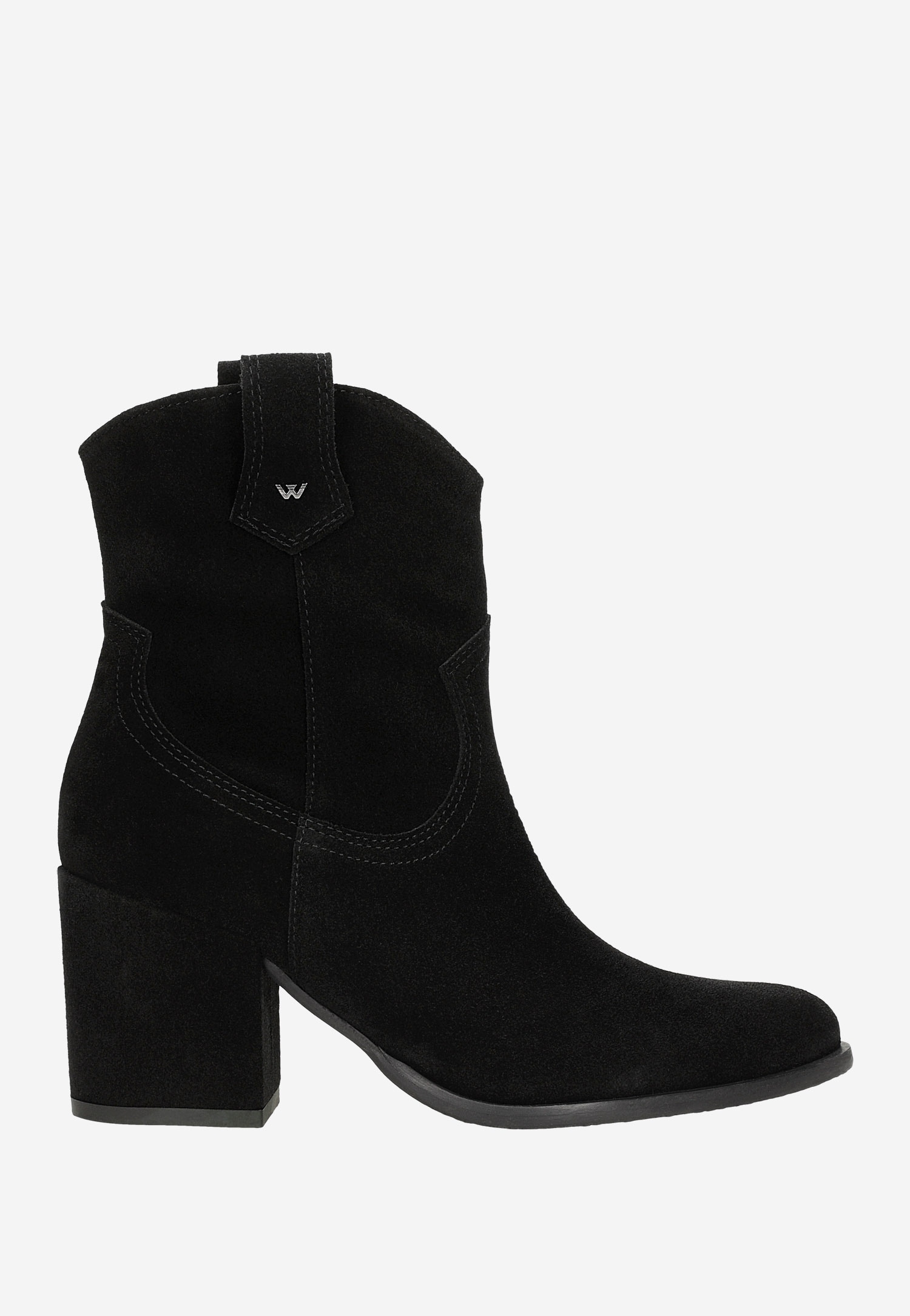 Czarne kowbojki damskie z dwoiny welurowej na obcasie