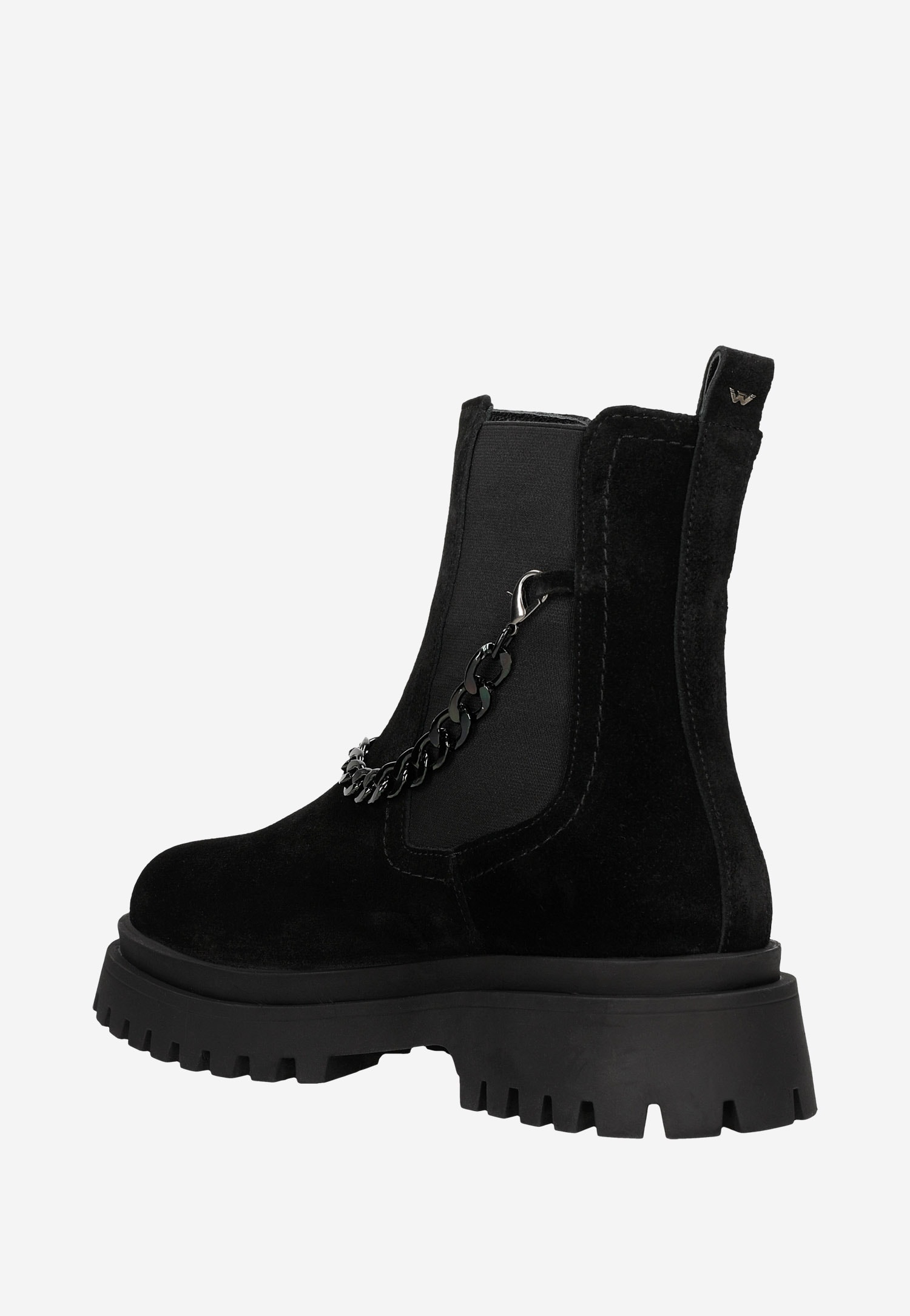 Beżowe botki damskie typu sztyblety ze złotym łańcuszkiem