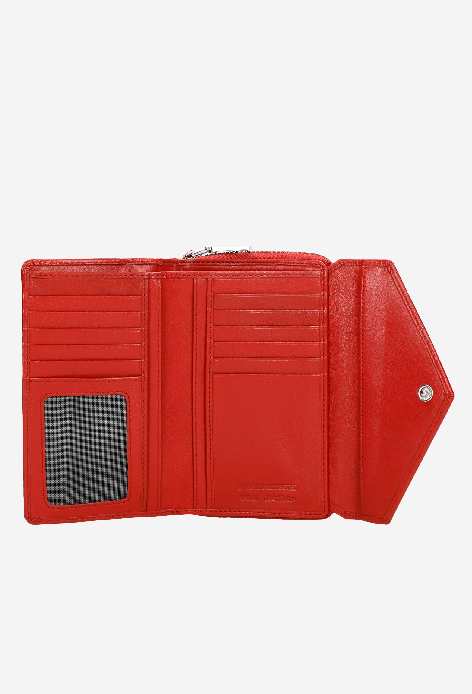 Duży czerwony skórzany portfel damski