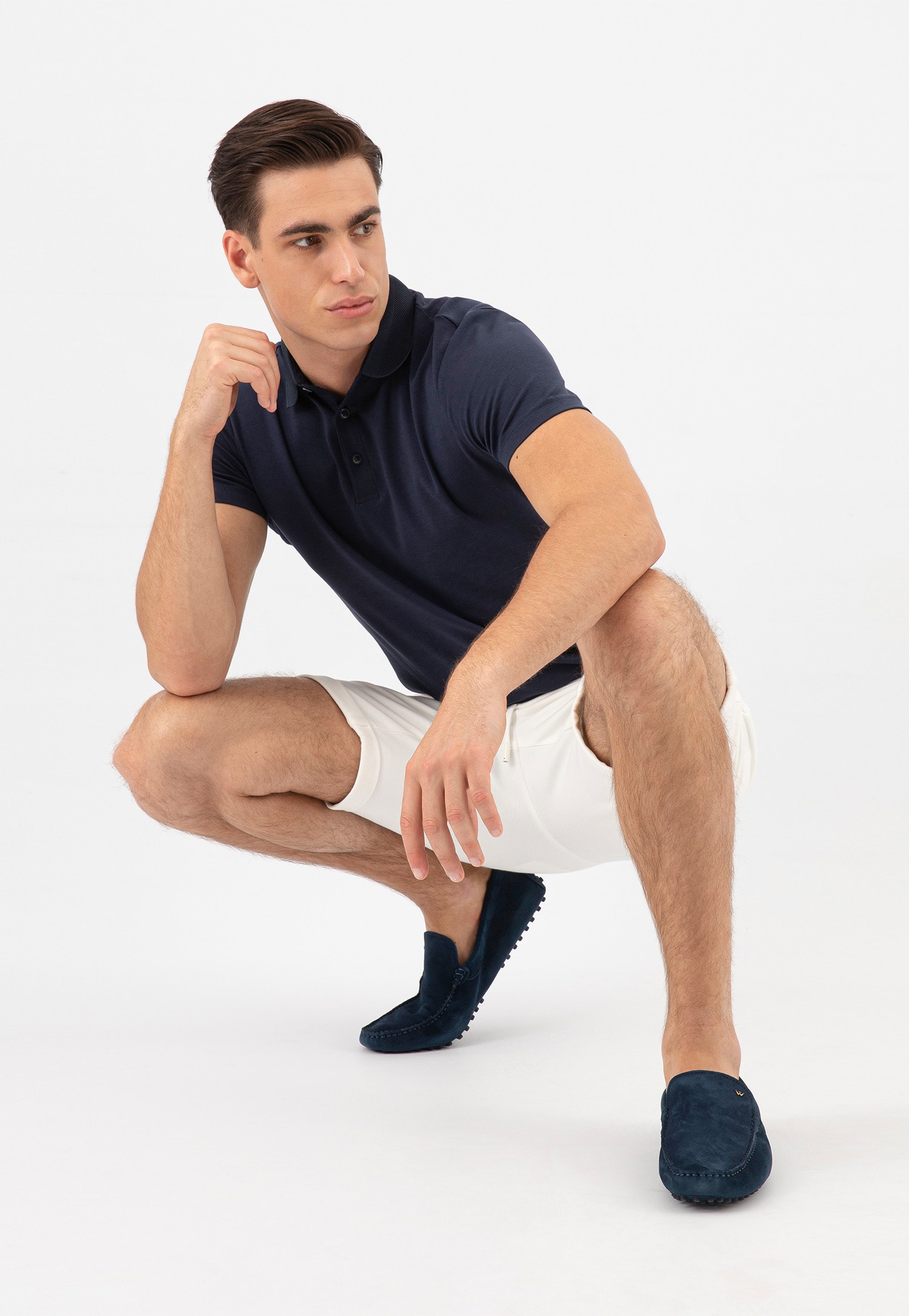 Granatowe skórzane mokasyny męskie typu car shoes