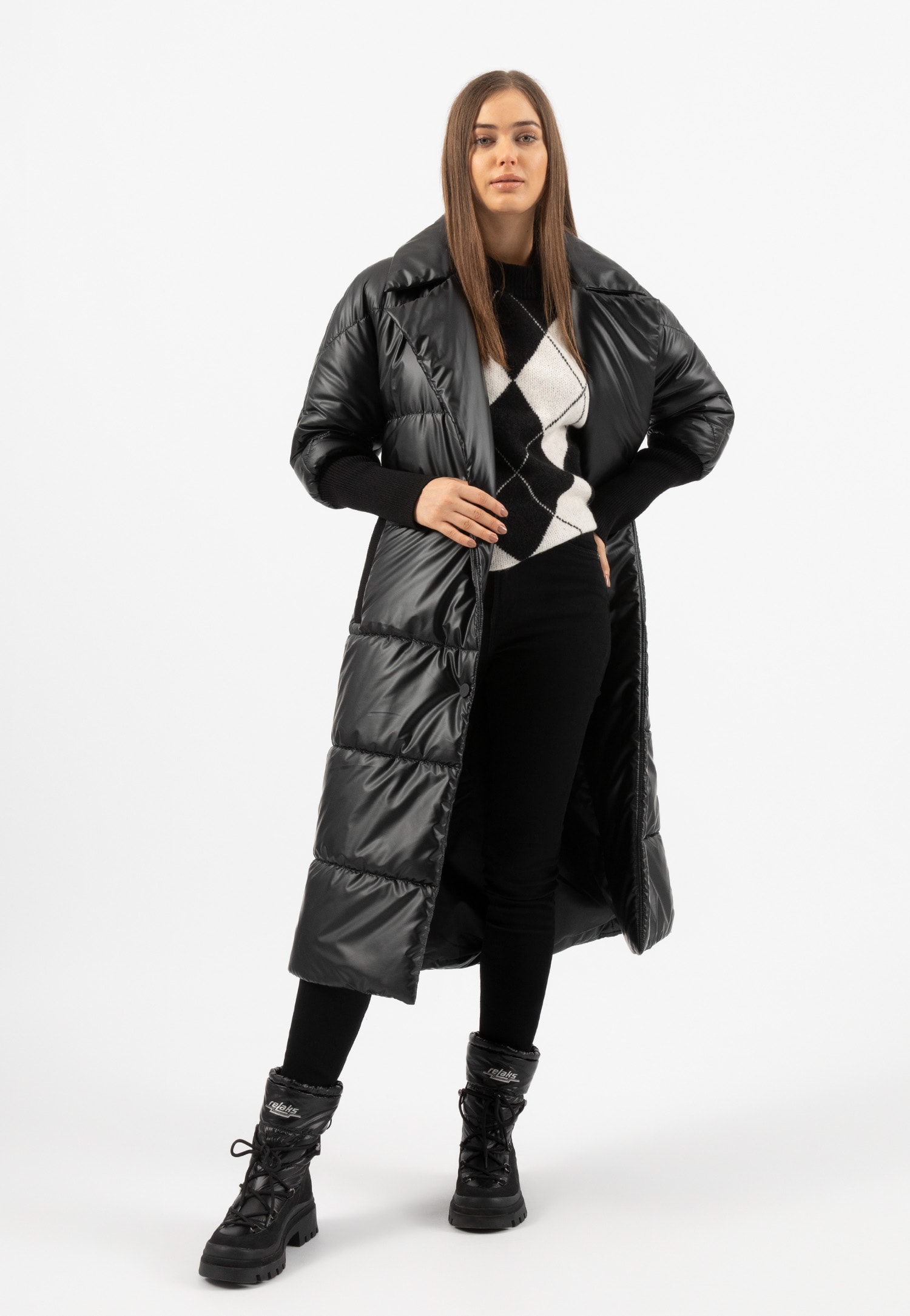 RELAKS długi brązowy ortalionowy płaszcz damski