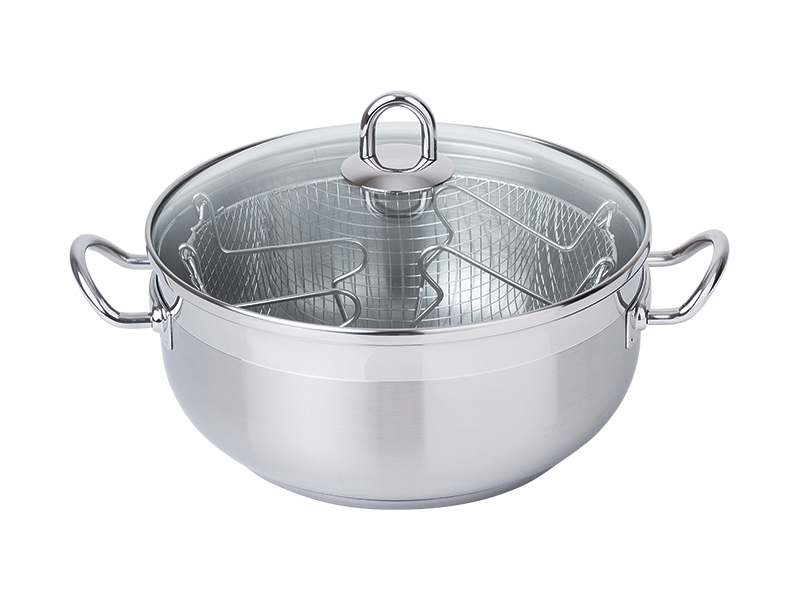 Caçarola-fritadeira com asas e cesto