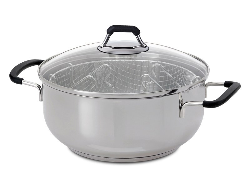 Caçarola-fritadeira com asas e cesto