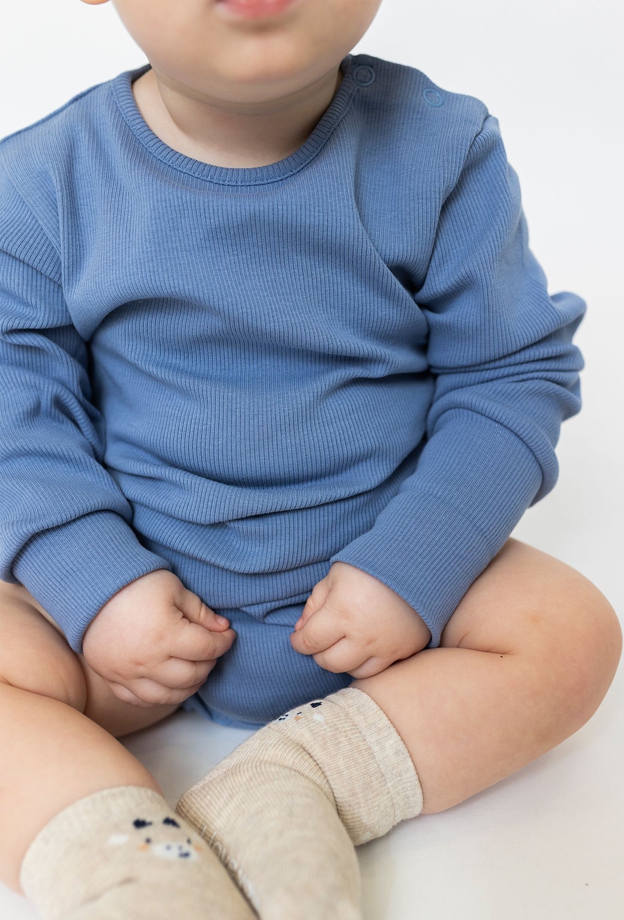 Body z długim rękawem - niebieskie w prążki