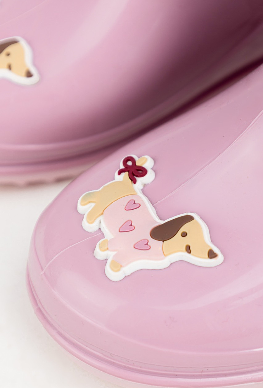 Różowe kalosze dziecięce z wkładką i motywem pieska