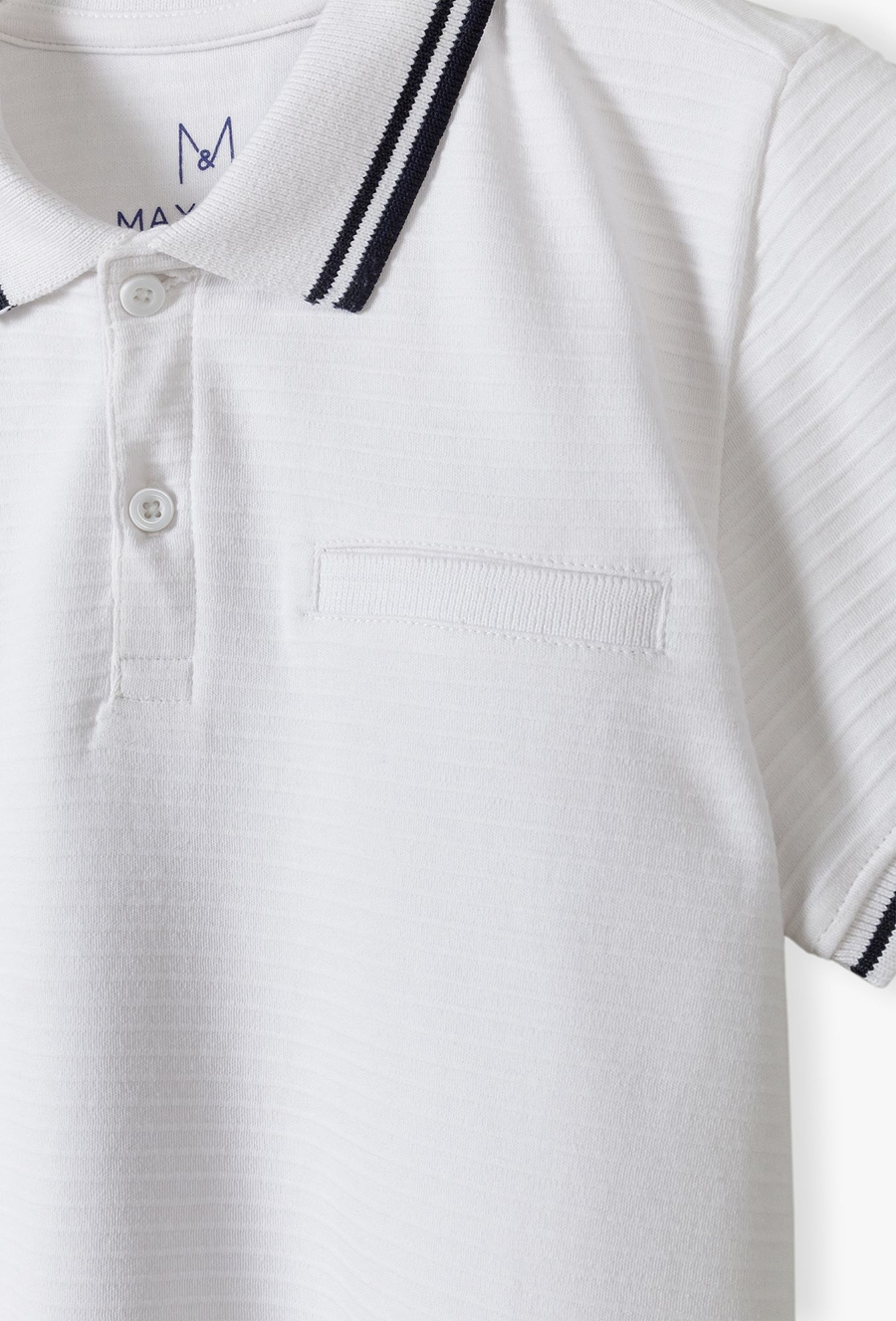 T-shirt chłopięcy biały z kołnierzykiem - Max&Mia