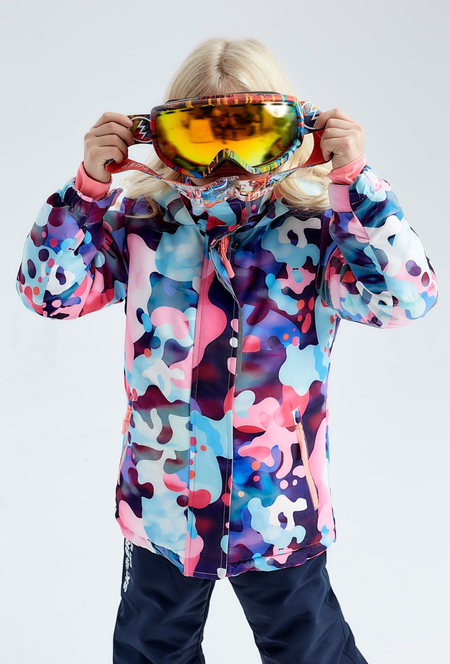Kolorowa kurtka narciarska dziewczęca z elementami odblaskowymi