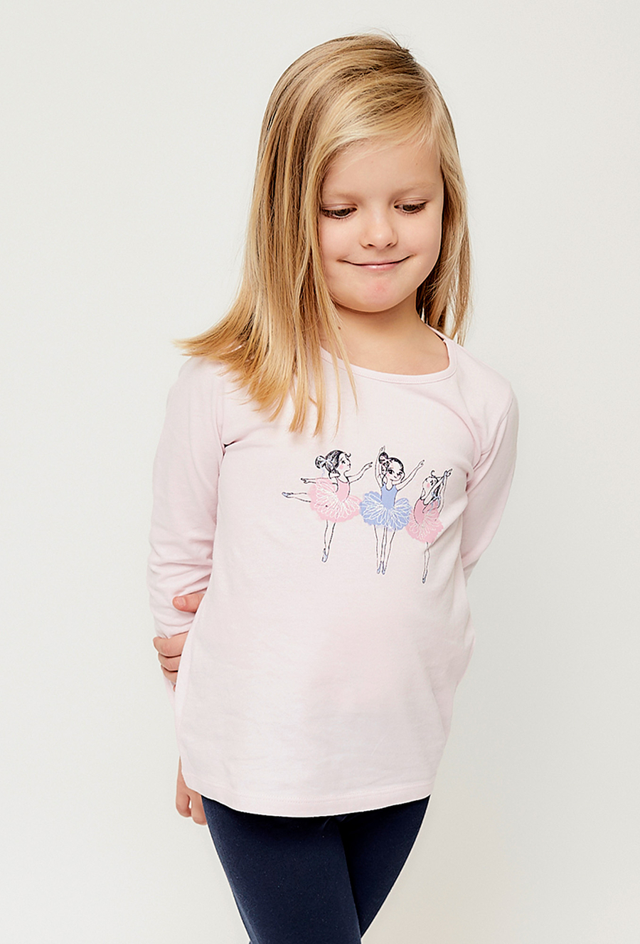Bluzka dziewczęca różowa z długim rękawem - baletnice - 510.15.