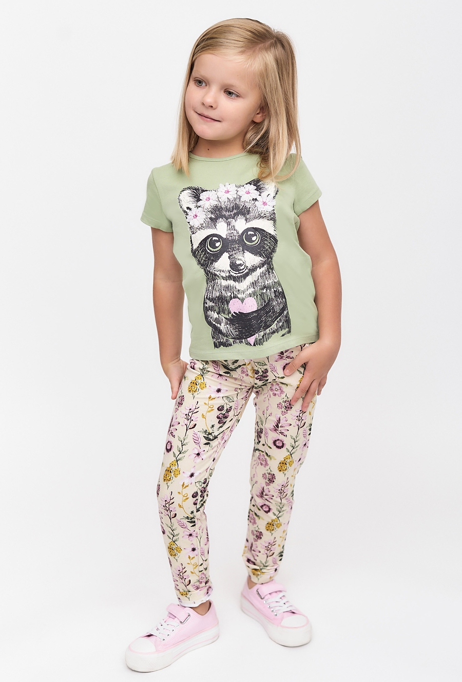 Legginsy dziewczęce dzianinowe w kwiatki - 510.15.