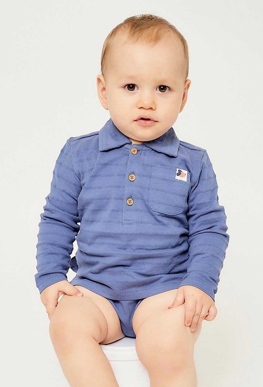 Body niemowlęce z długim rękawem i kołnierzykiem - niebieskie