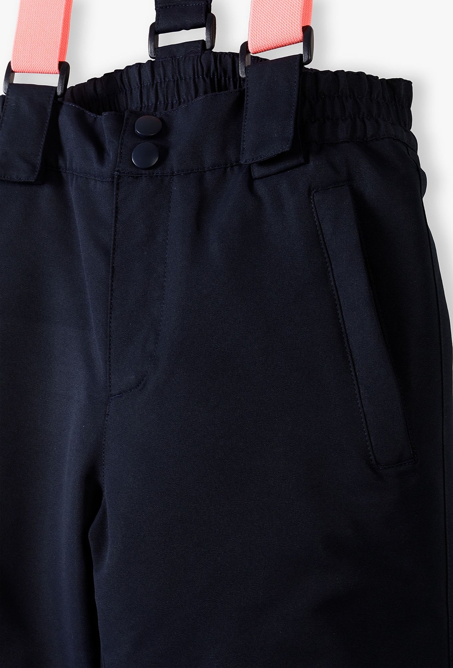 Granatowe spodnie narciarskie dla dziewczynki z szelkami