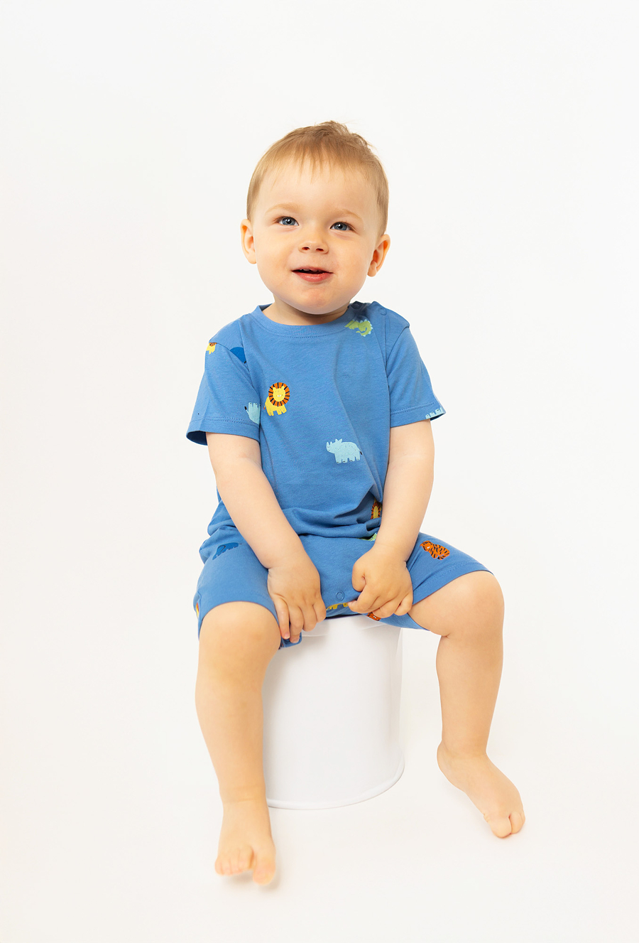 Rampers niemowlęcy niebieski w zwierzątka