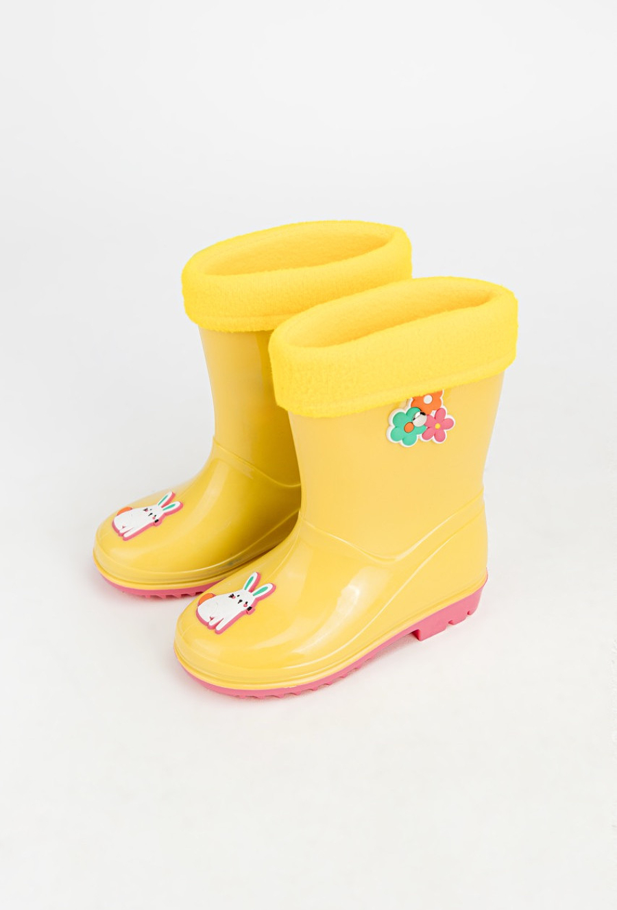 Żółte kalosze dziecięce z wkładką i aplikacją óliczka