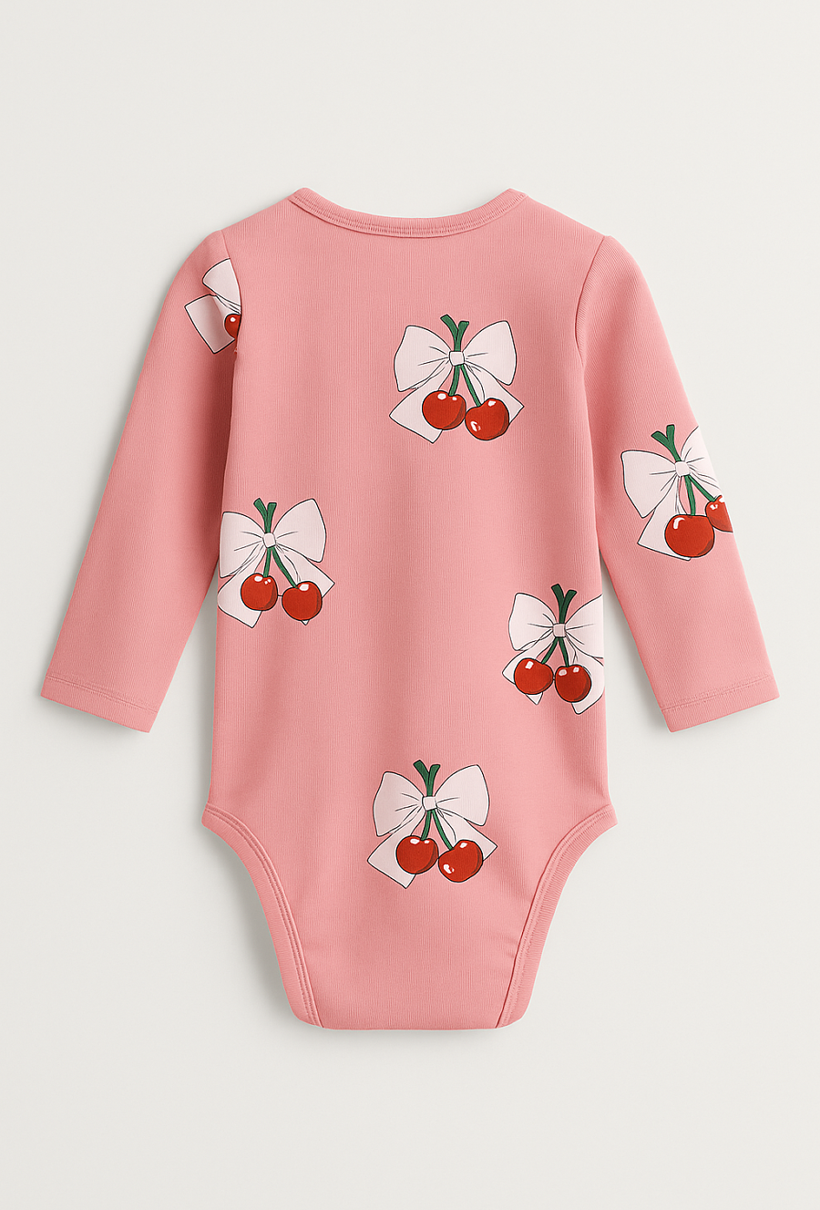 Różowe body niemowlęce z nadrukiem kokardek i wisienek
