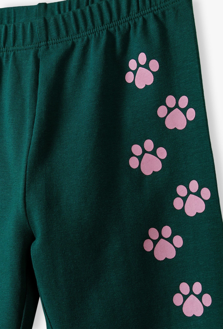 Leginsy dla dziewczynki - zielone z łapkami kotka - 510.15.