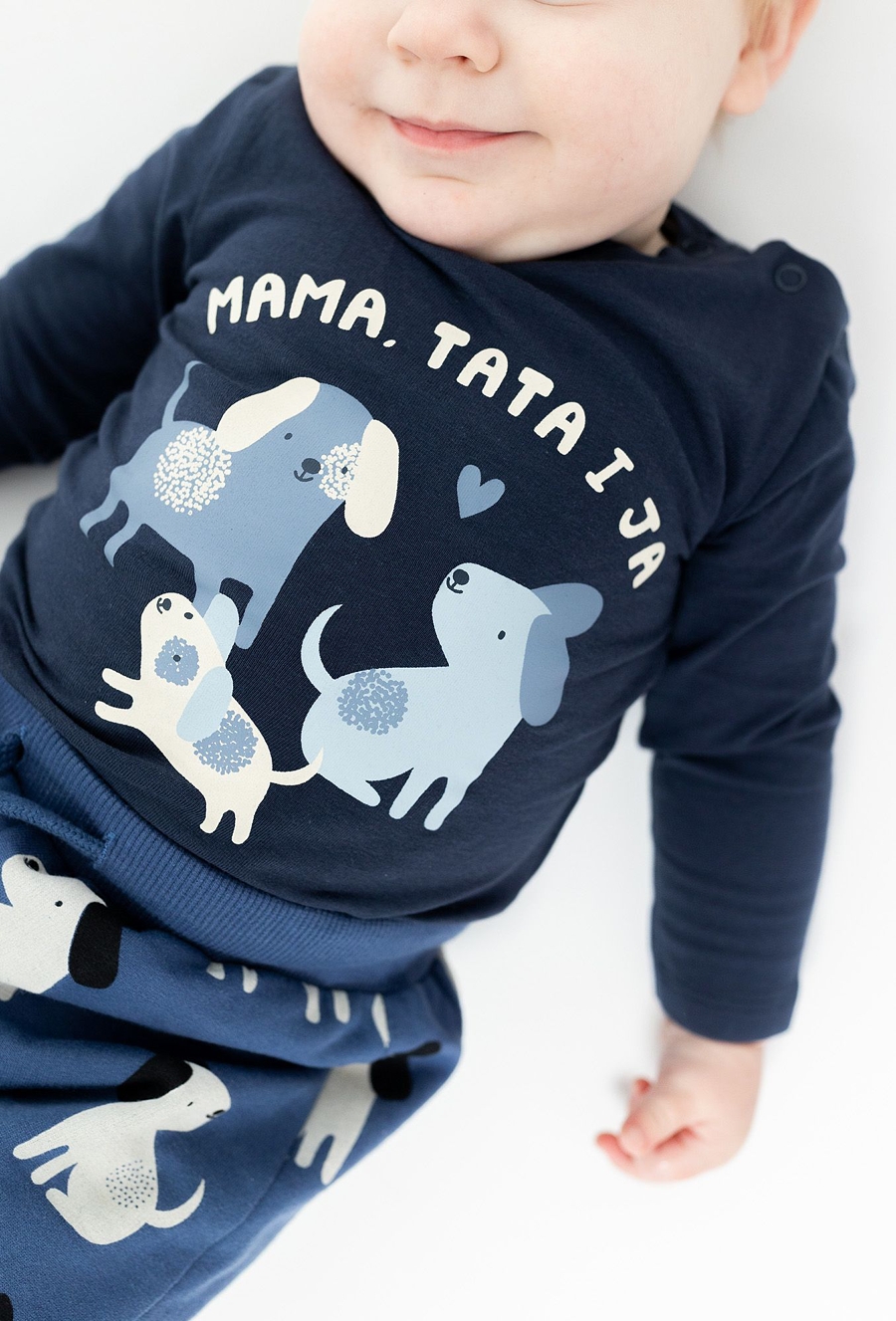 Body z długim rękawem - granatowe z pieskami