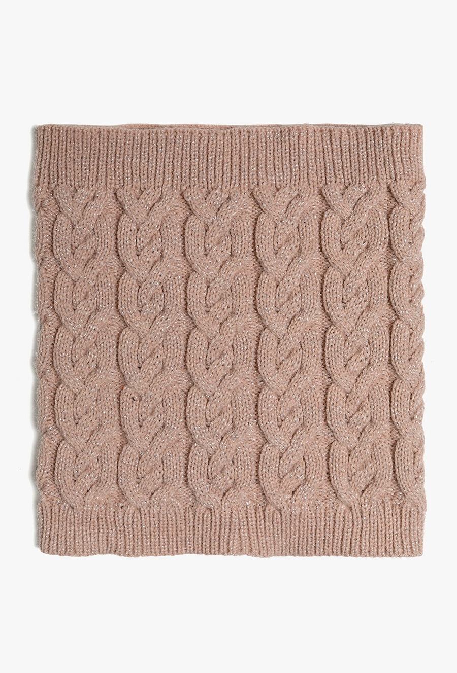 Różowy komin dziewczęcy z ozdobnym splotem