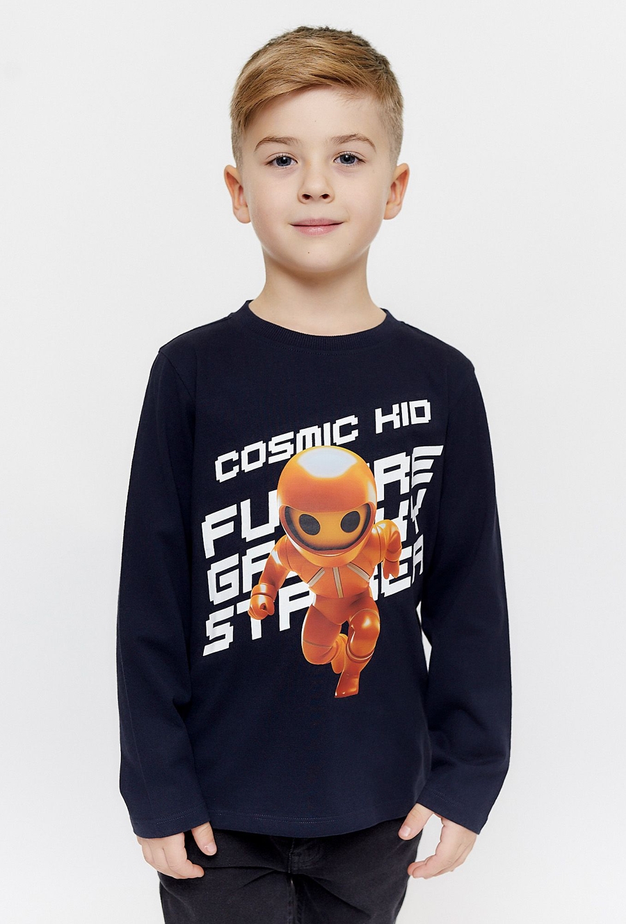 Czarna bluzka chłopięca z robotem - długi rękaw