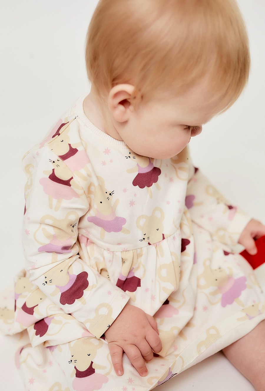 Sukienka niemowlęca z rękawem w kolorowe myszki