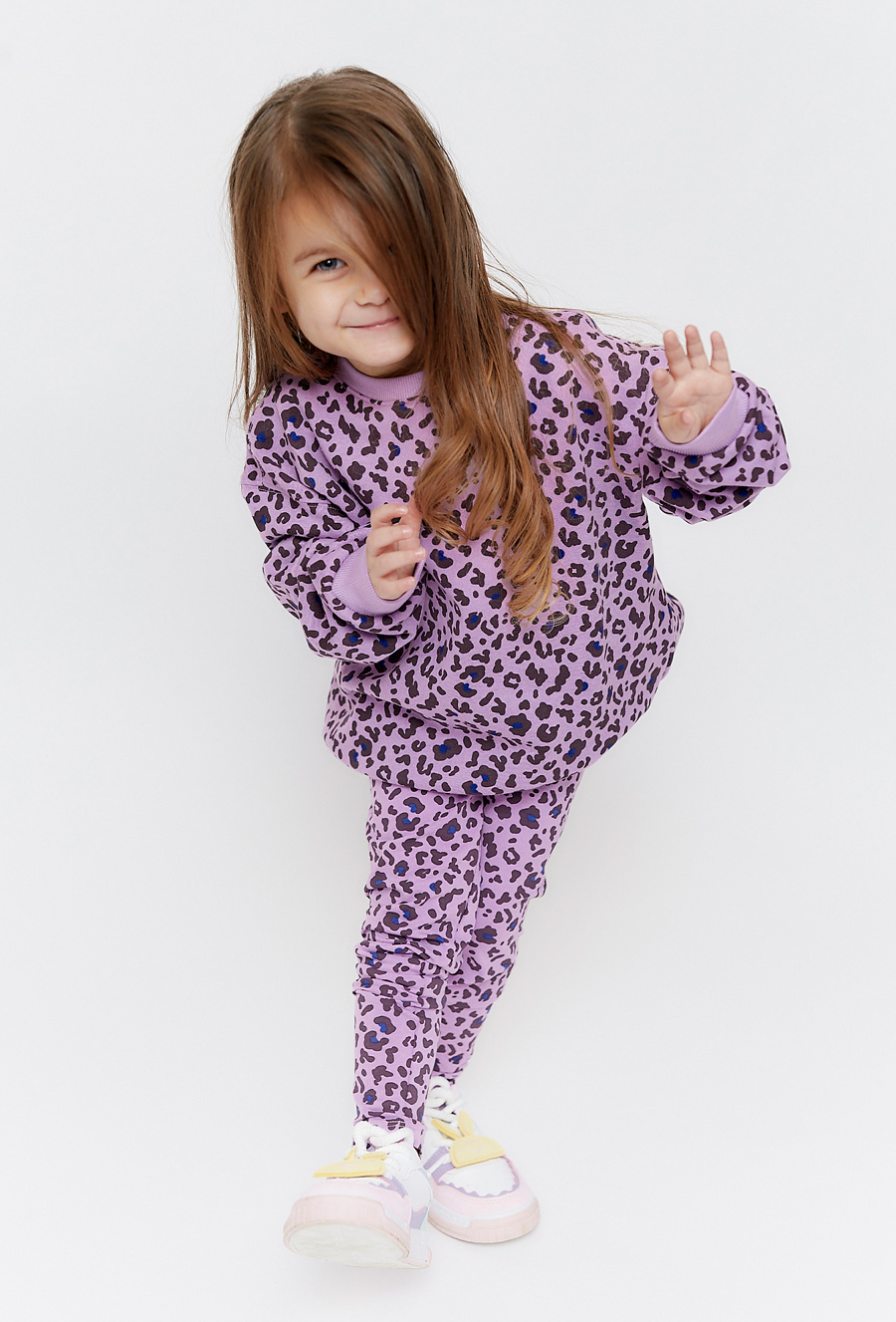 Legginsy dla dziewczynki - fioletowe w panterkę-Limited Edition