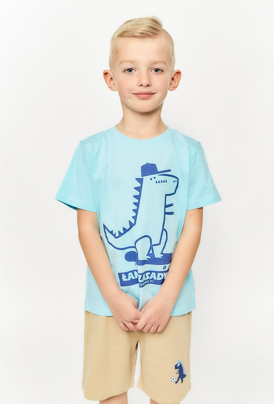 T-shirt chłopięcy z dinozaurem - niebieski