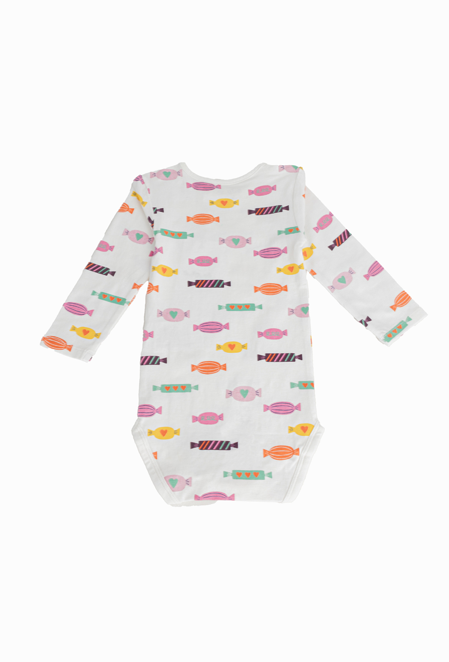 Białe body niemowlęce z nadrukiem w cukierki