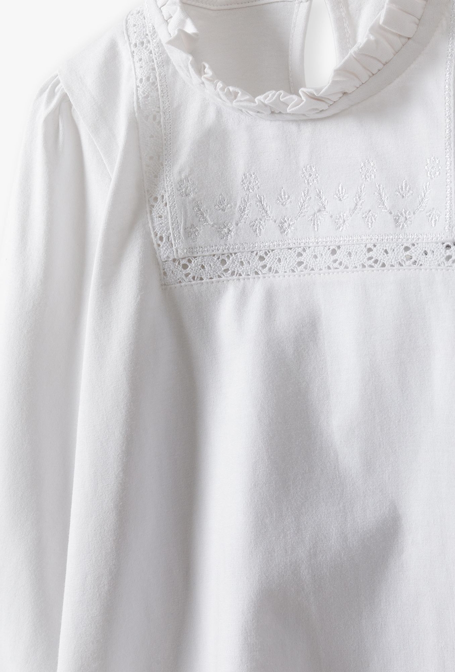 Biała elegancka bluzka z długim rękawem dla dziewczynki