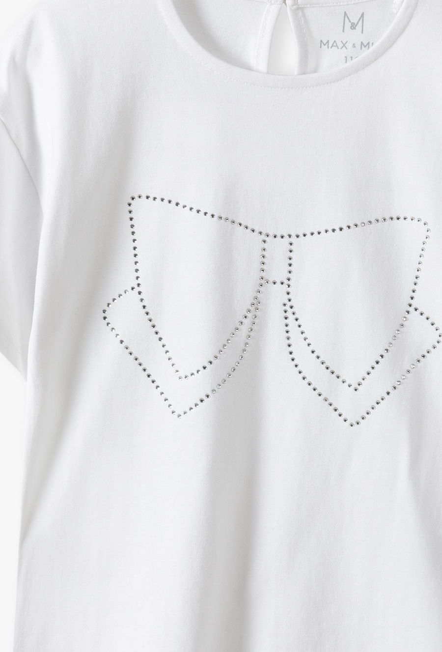 Biały t-shirt dziewczęcy z ozdobną kokardą - Max&Mia