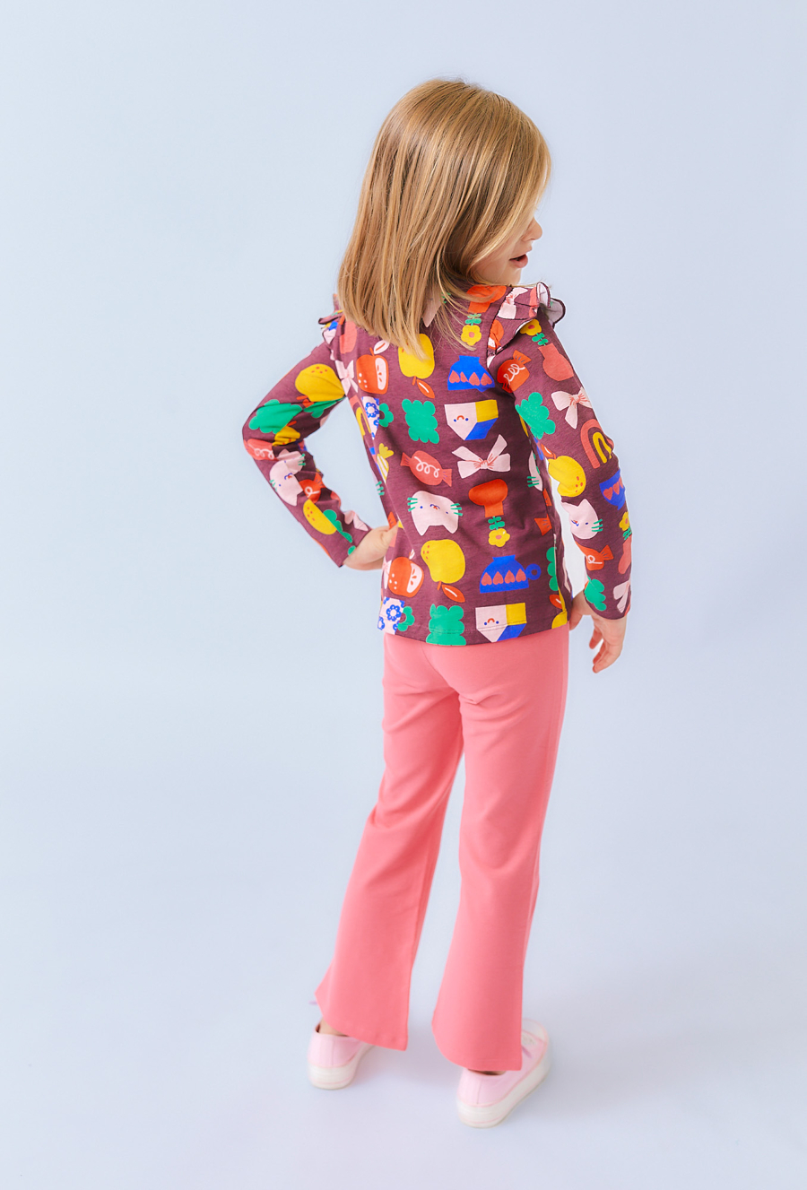 Różowe legginsy dziewczęce z rozszerzaną nogawką