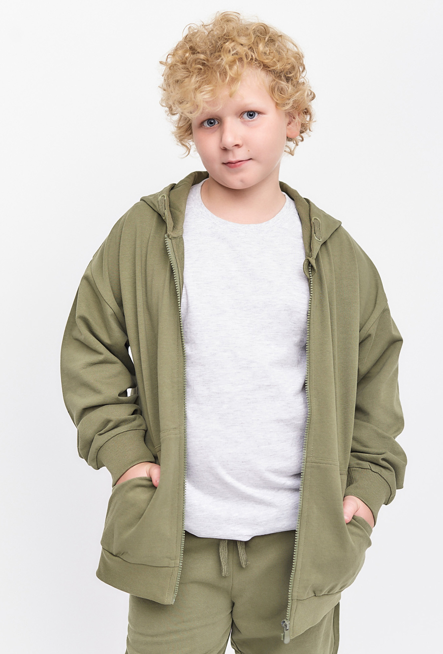 Rozpinana bluza dresowa z kapturem - khaki - Lincoln&Sharks