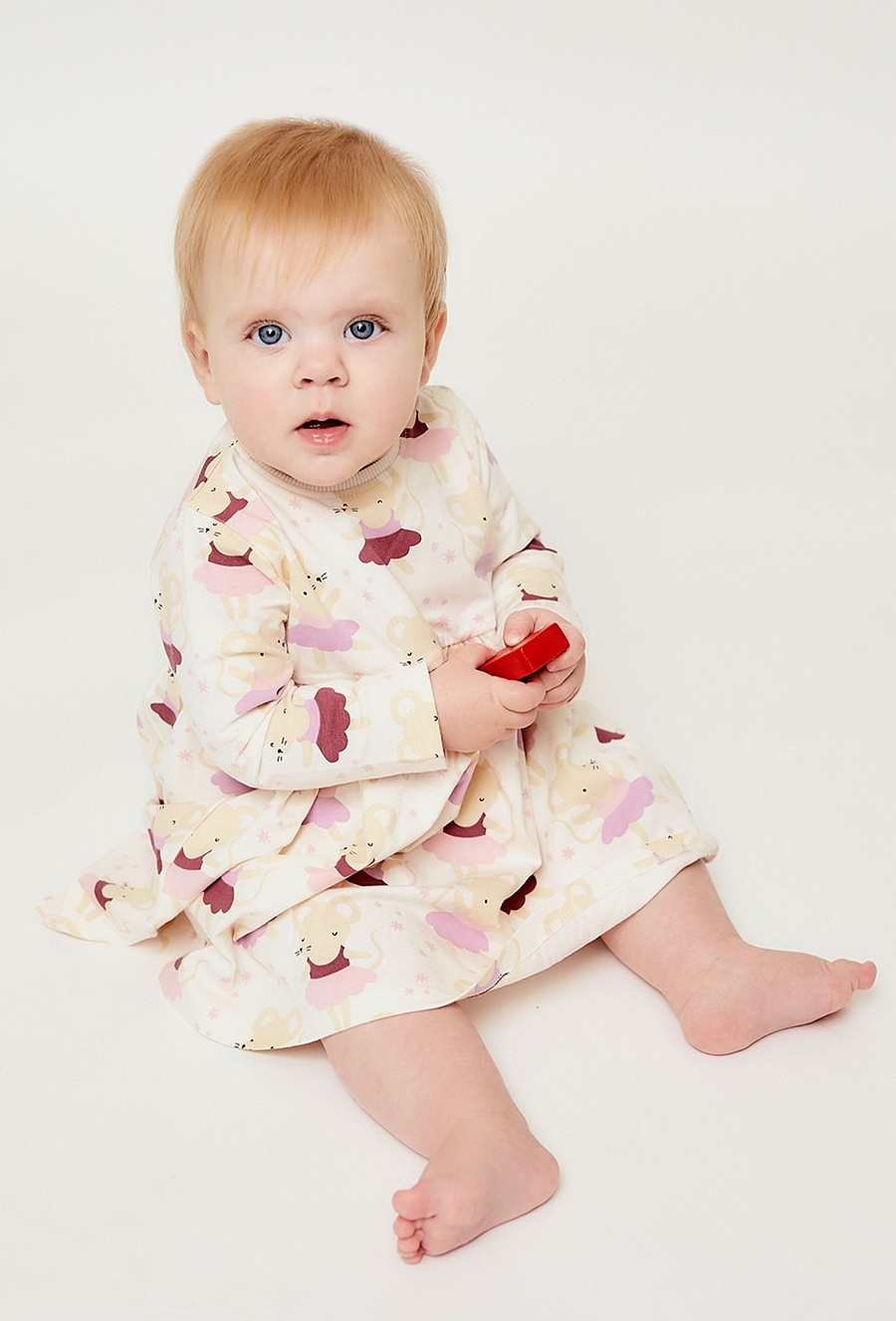 Sukienka niemowlęca z rękawem w kolorowe myszki