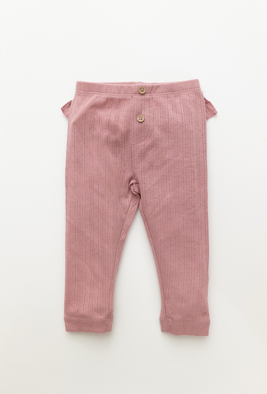 Różowe legginsy niemowlęce pointelle z falbanką