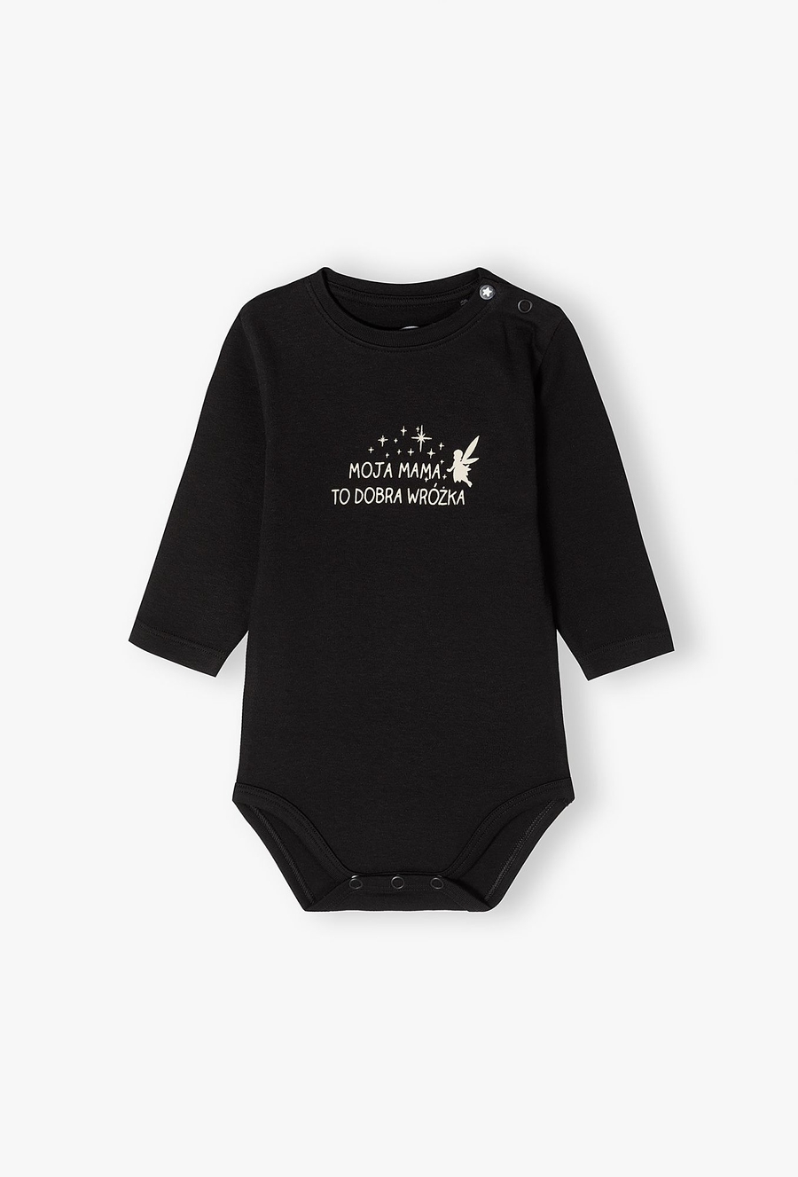Czarne body niemowlęce z długim rękawem z napisem