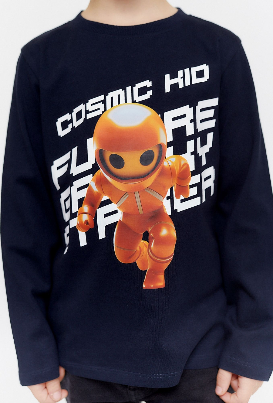 Czarna bluzka chłopięca z robotem - długi rękaw