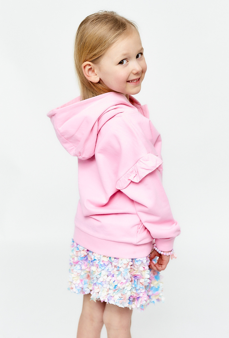 Bluza dziewczęca z kapturem i nadrukiem łabędzia